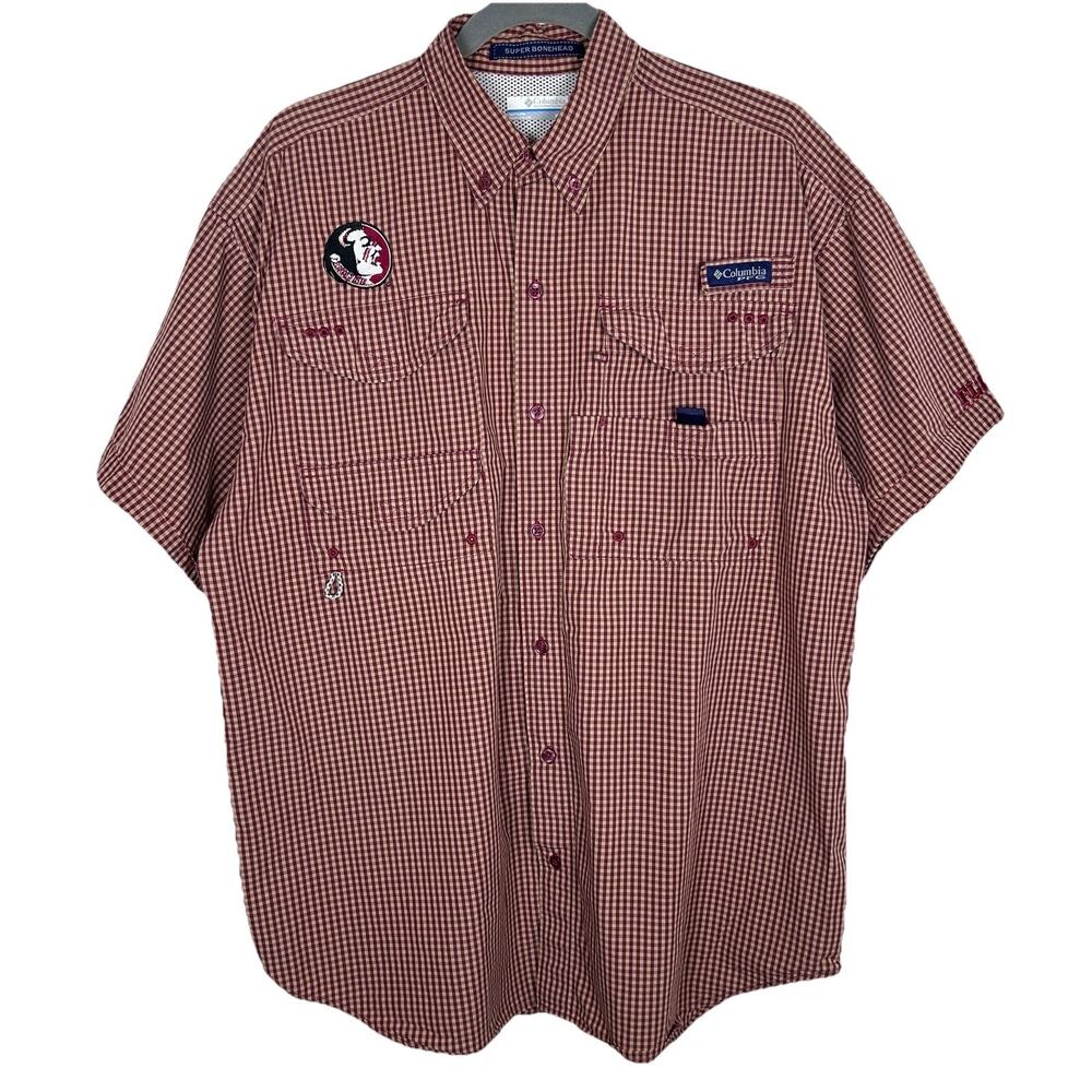 Super Bonehead Columbia Mens M fishing shirt Seminole Patch Florida Outdoors